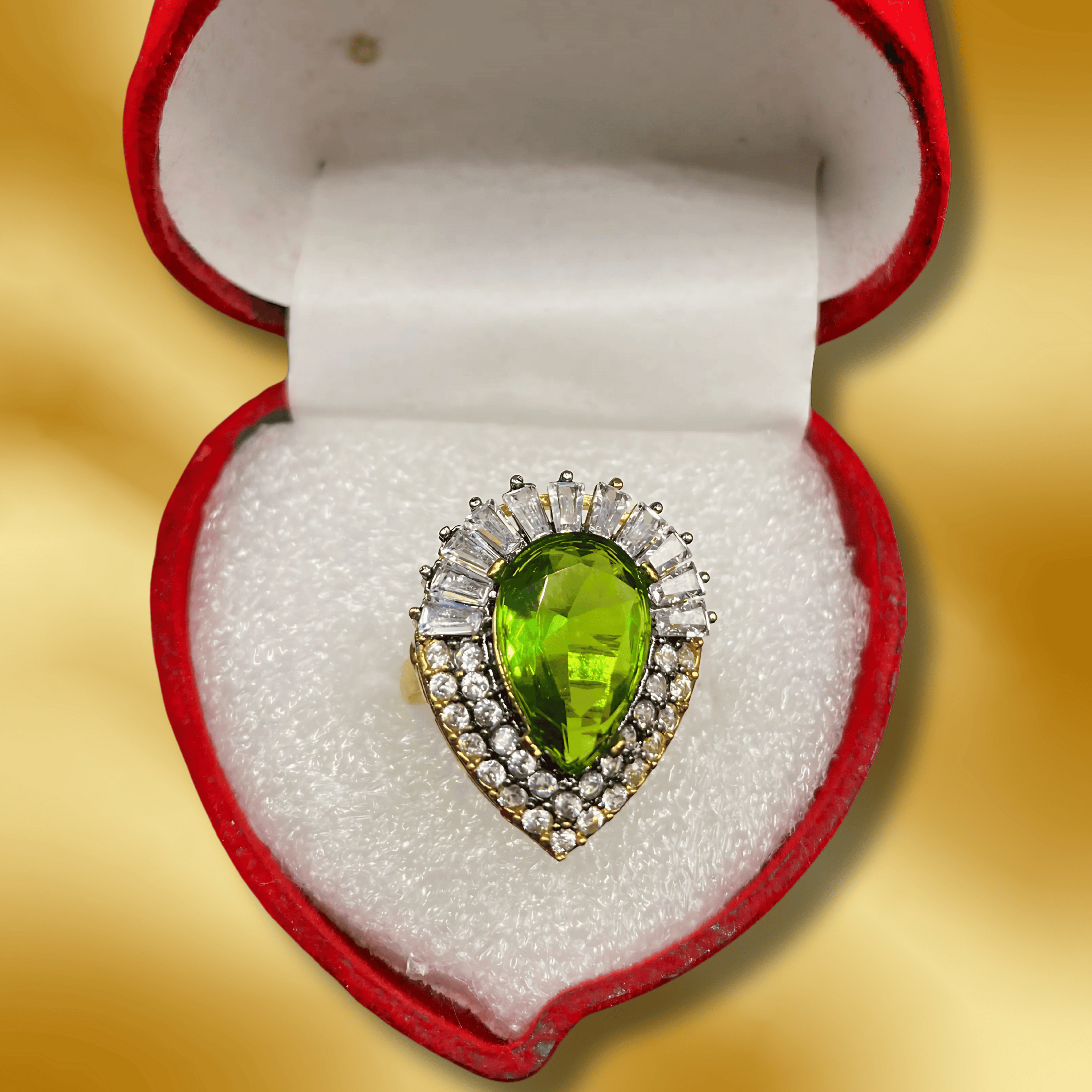 Peridot & Zircon Double Halo Ring – Artificial Jewelry