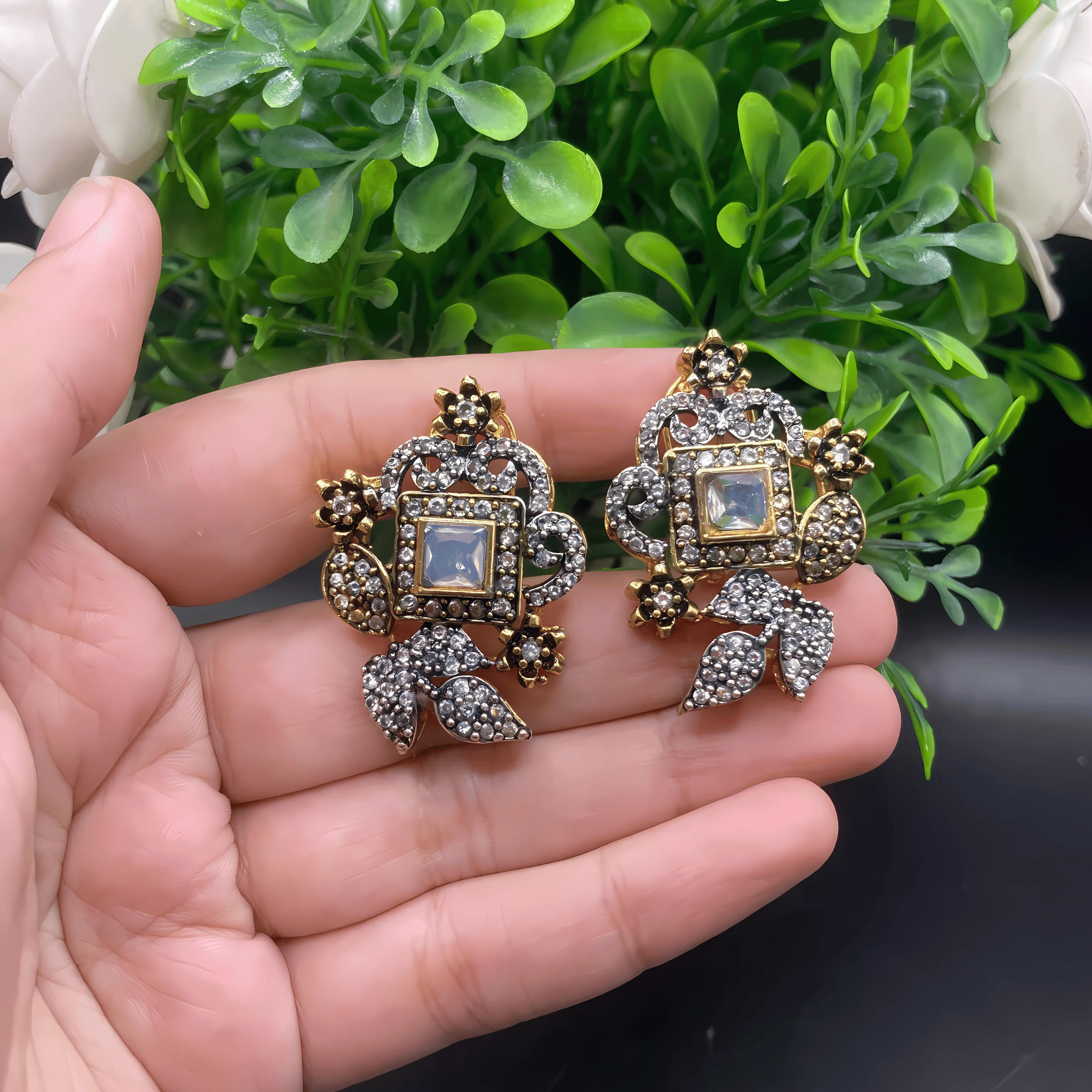 Gold-Toned Floral Studs