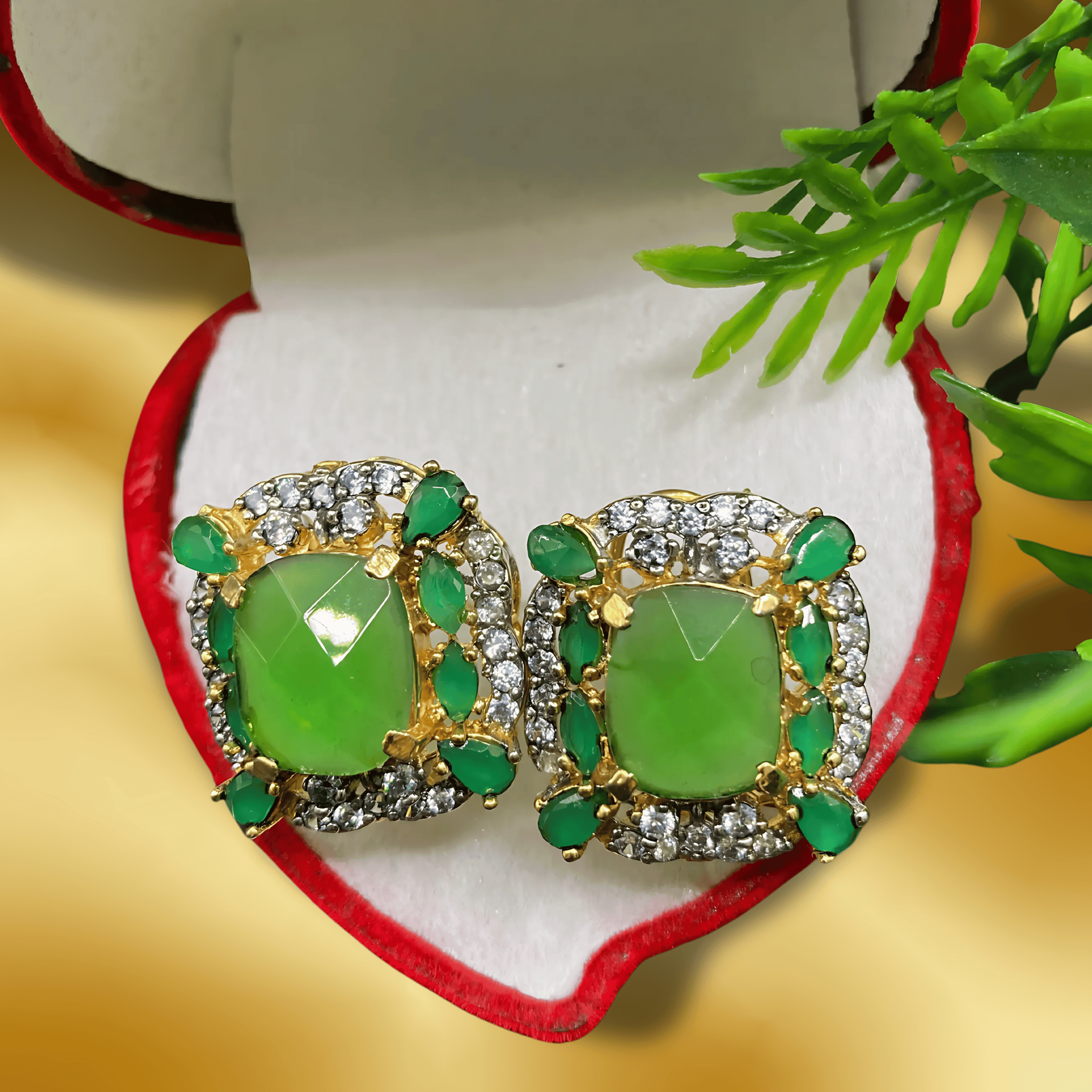 Elegant Green Stone Golden Earrings