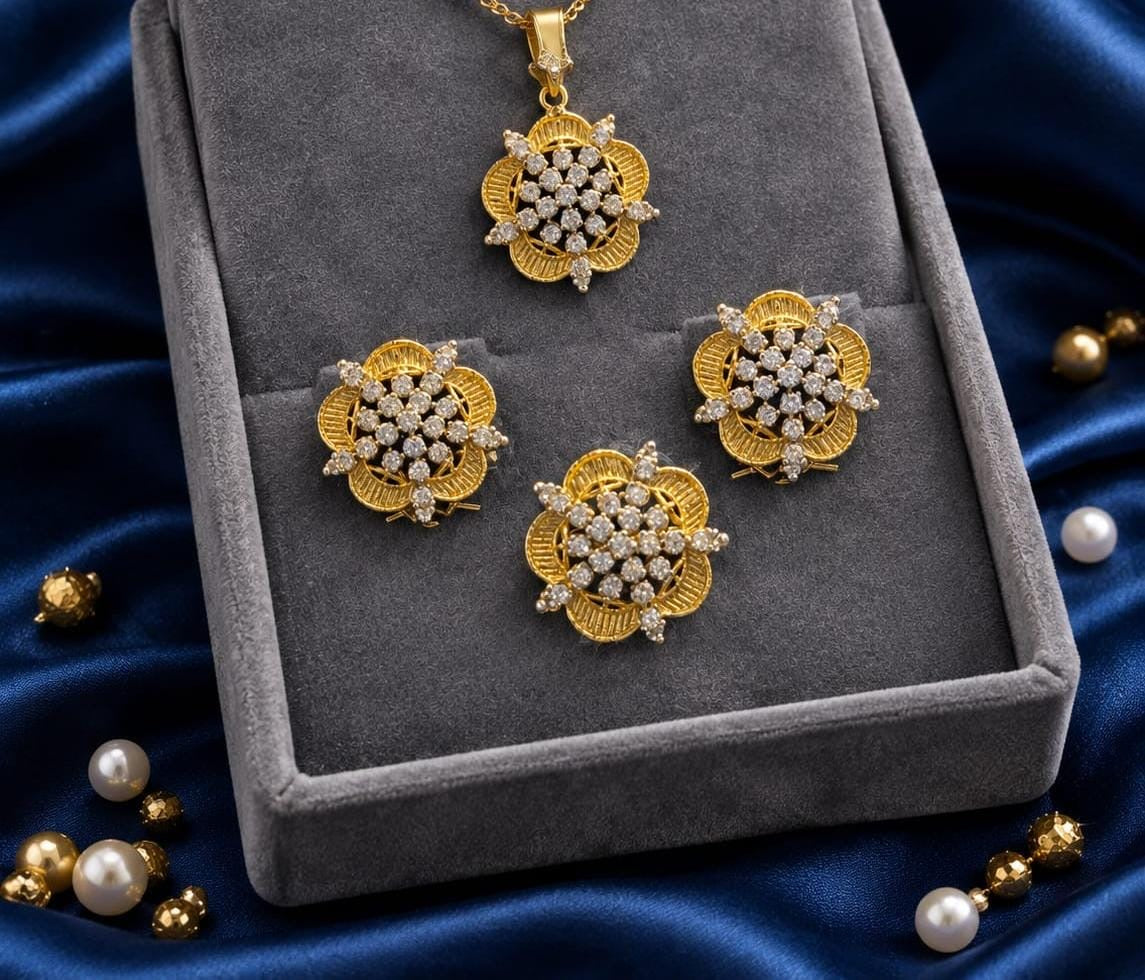Gold toned diamond set