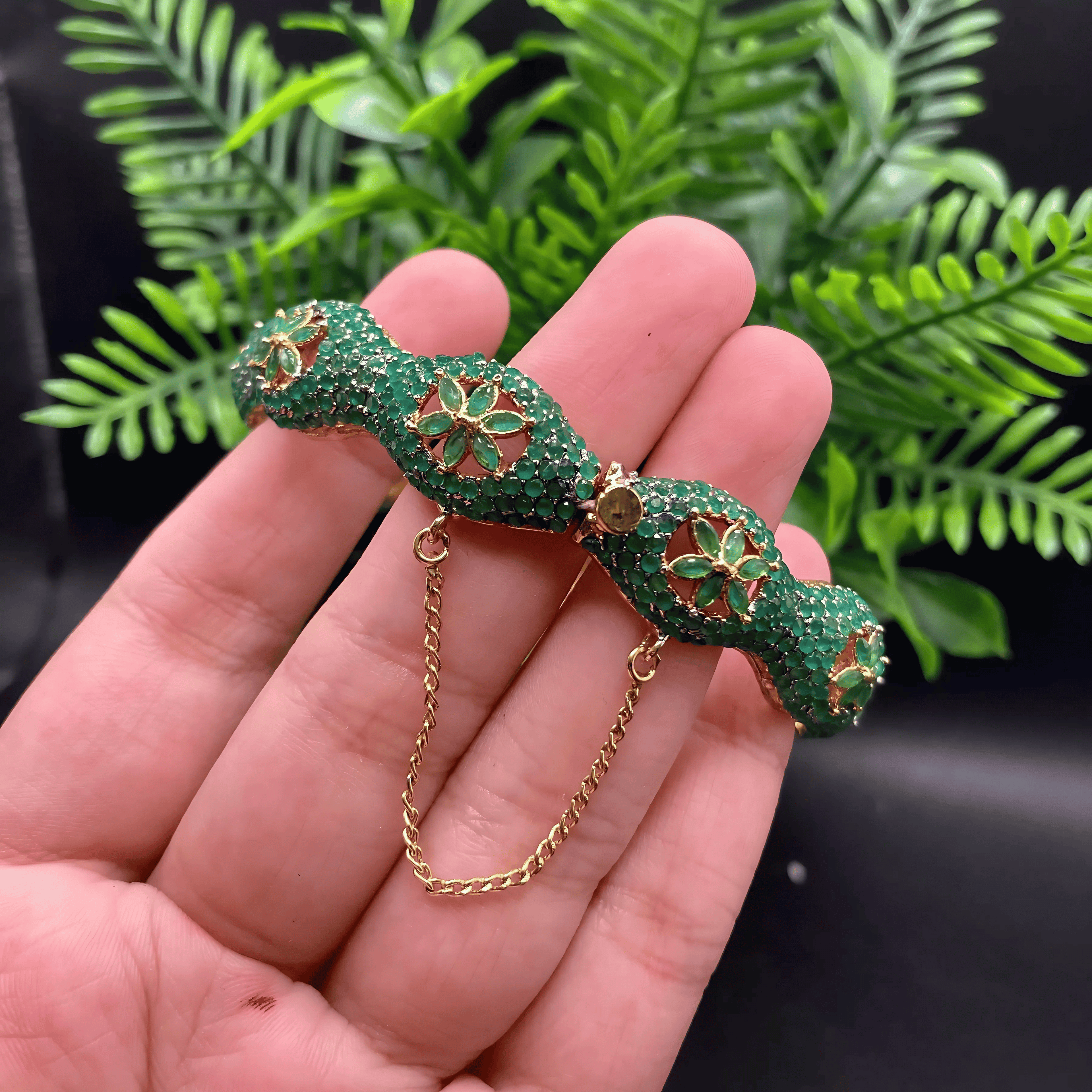 Elegant Gold-Plated Green Bangles