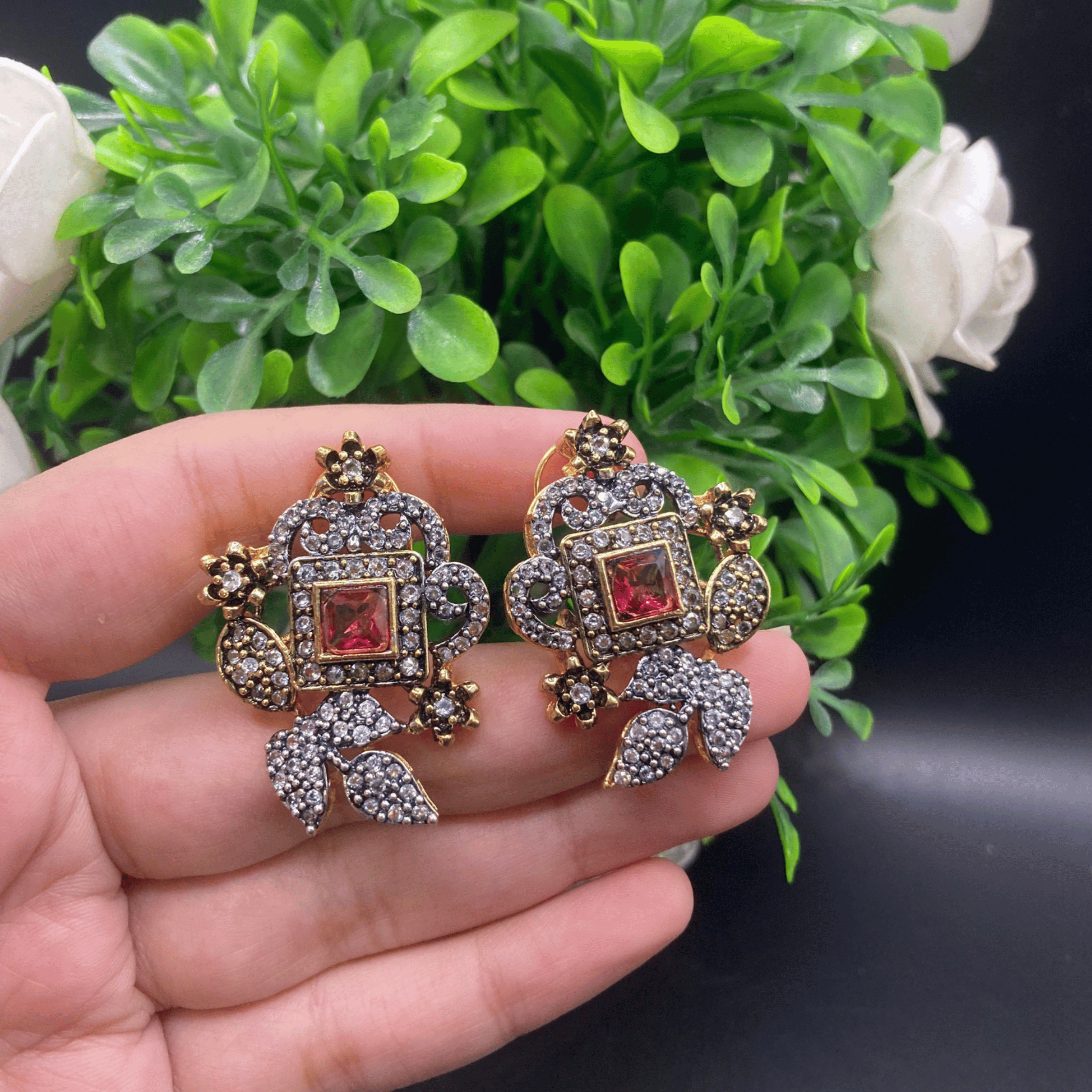 Gold-Toned Floral Studs