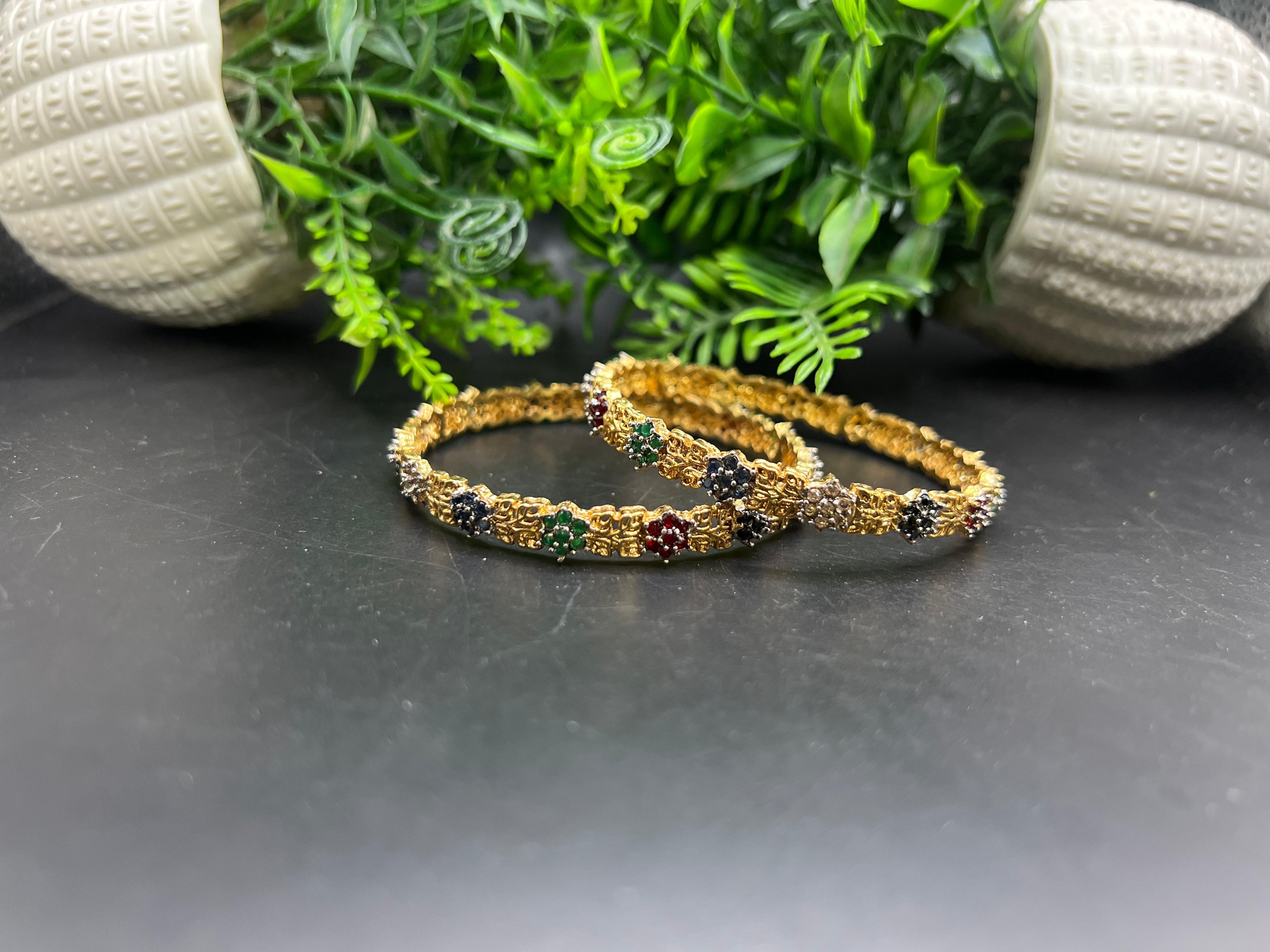 Multi colored floral bangles.
