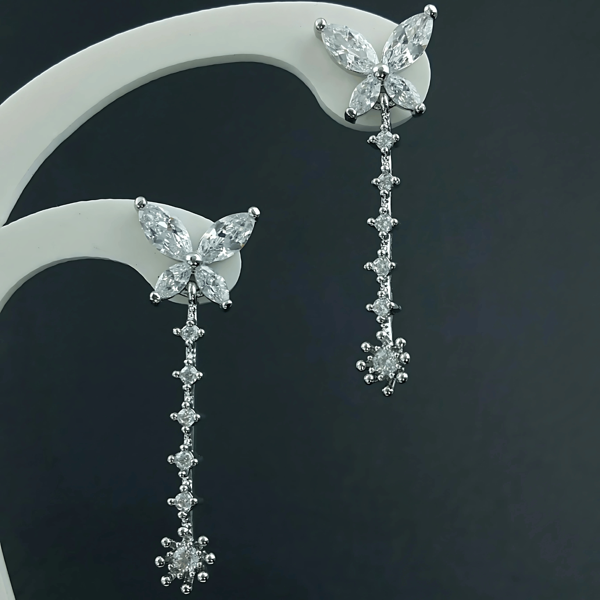 Zirconia Long Tassel Earrings